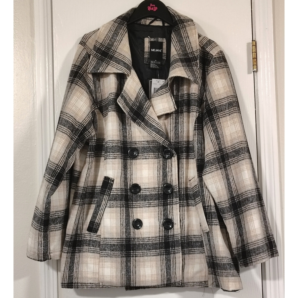 NWT Me Jane Plaid Neutral Coat Women's XL Cabincore Cottagecore Classic Soft